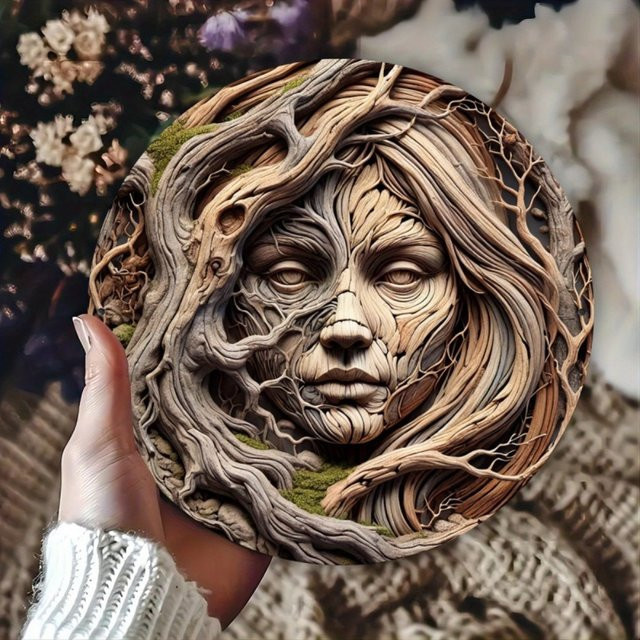 Potdemiel Wandkunst Baumgesicht aus Metall, runde Wandskulptur in Braun, B/H: 20 x 20 cm - Bild 1