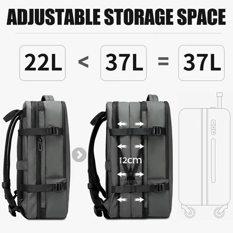 BANGE Ästhetischer Business-Rucksack für Herren in Grau mit USB-C Anschluss, wasserdicht und erweiterbar, passend für Laptops bis 17,3 Zoll - Bild 2