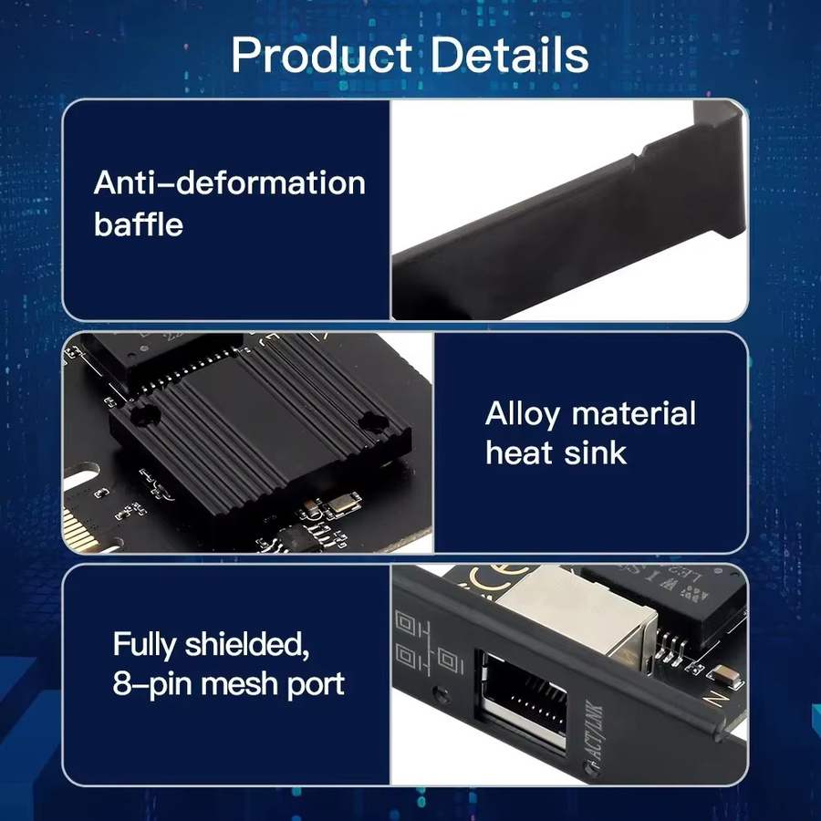 Intel I226 PCIe Netzwerkkarte für 2500 Mbit/s Gigabit Ethernet LAN, Schwarz - Bild 3