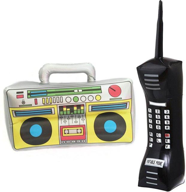TOMTOP JMS 2er-Set Aufblasbare Radio Boombox und Handy Requisiten in Silber und Multicolour aus PVC für 80er und 90er Party Dekorationen - Bild 1