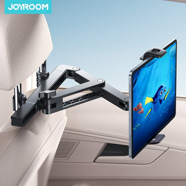 Joyroom 3-in-1 Auto-Kopfstützen-Tablet-Halterung für Rücksitze, dehnbarer Halter für iPad Air/Mini und Samsung Tab, Farbe: Schwarz, passend für Geräte von 4,7 bis 12,9 Zoll - Bild 1