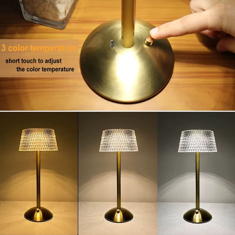 Claeted Kristall Tischlampe Diamant Retro mit LED und USB-Anschluss, transparent/gold, Touch-Funktion für Schlafzimmer, Hotel und Büro - Bild 5