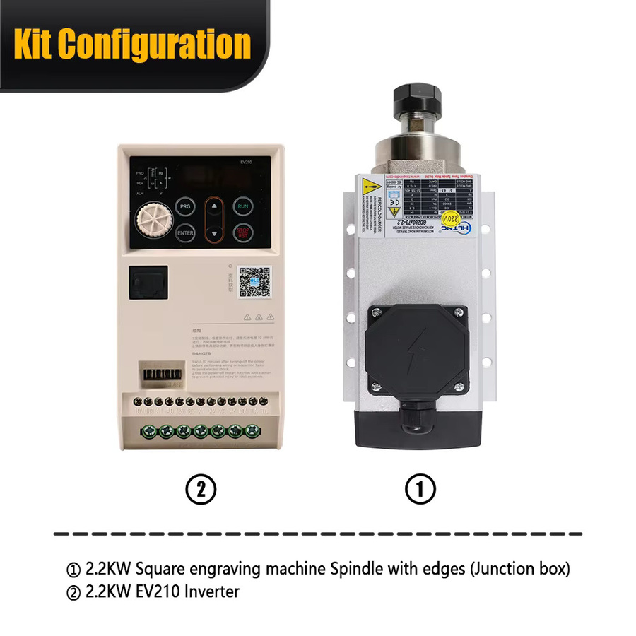 HLTNC Spindelmotor 2,2 kW mit Frequenzumrichter, 24000 U/min, luftgekühlt, einphasig 220 V, zum Fräsen - Bild 2