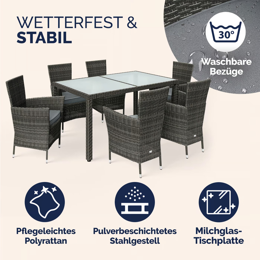 CASARIA Polyrattan Garten-Sitzgruppe 7-teilig in Grau/Anthrazit - Bild 2