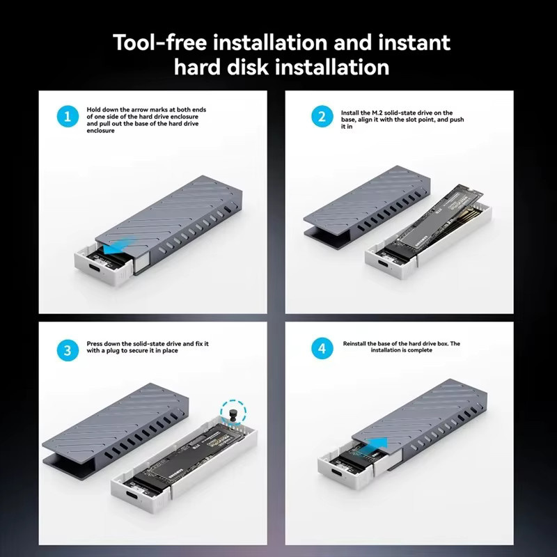 Kebidu M.2 NVMe SATA SSD Gehäuse mit RGB, USB-C 3.1 Gen2 10 Gbit/s, Externer Adapter für 2230/42/60/80, Multicolour - Bild 5