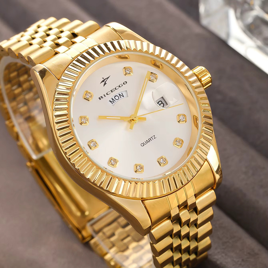 RICECGO Armbanduhr, Quarz, Edelstahl, Gold, Blau, Herren - Bild 1