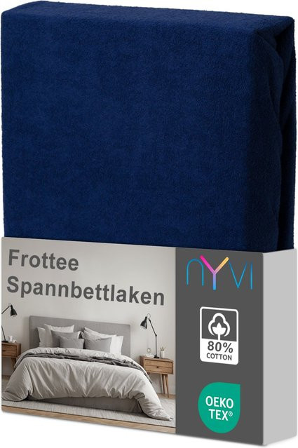 NYVI DreamScience Frottee Spannbettlaken in Navyblau, B/T: 180 x 200 cm, Höhe: 220 cm + 40 cm für Boxspringbetten - Bild 1