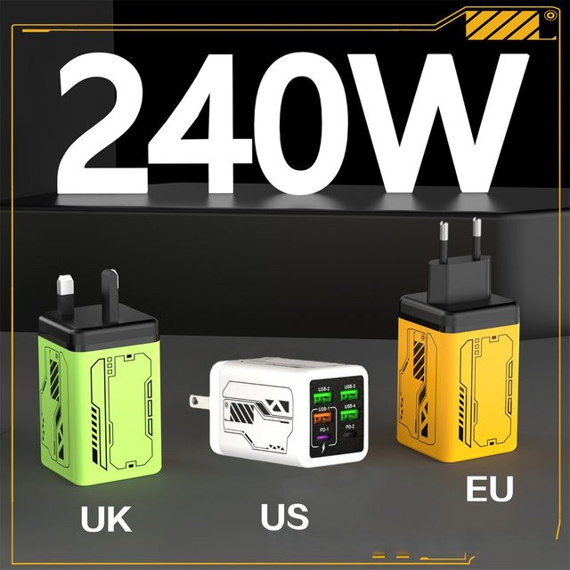 WALKESEN 240 W Schnellladegerät mit 4 USB Anschlüssen inklusive 2 USB-C Ports in Grün für iPhone Samsung und Xiaomi - Bild 1