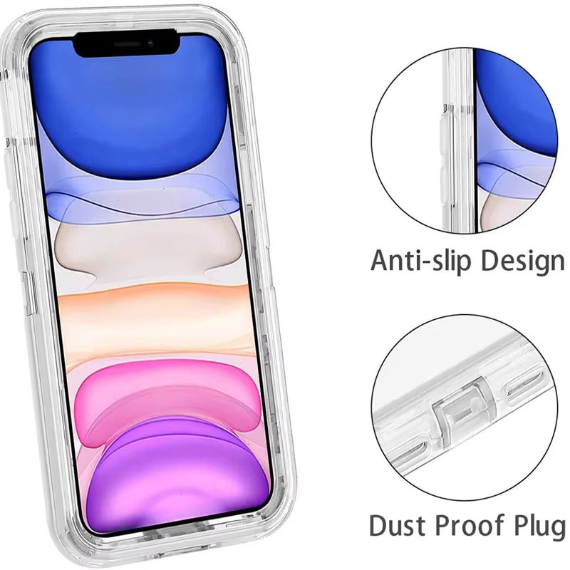 Oeny Stoßfeste 3 in 1 Heavy Duty Schutzhülle für iPhone 11 bis iPhone 16 Pro Max, Transparent/Lila - Bild 2