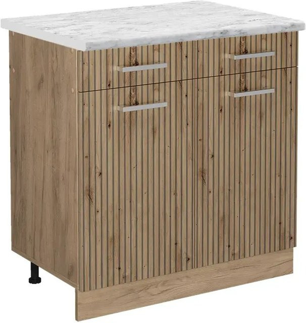 Vicco Küchenunterschrank R-Line Artisan-Eiche/Goldkraft Eiche mit Marmor-Optik, B/T/H: 80 x 60 x 81,6 cm - Bild 1