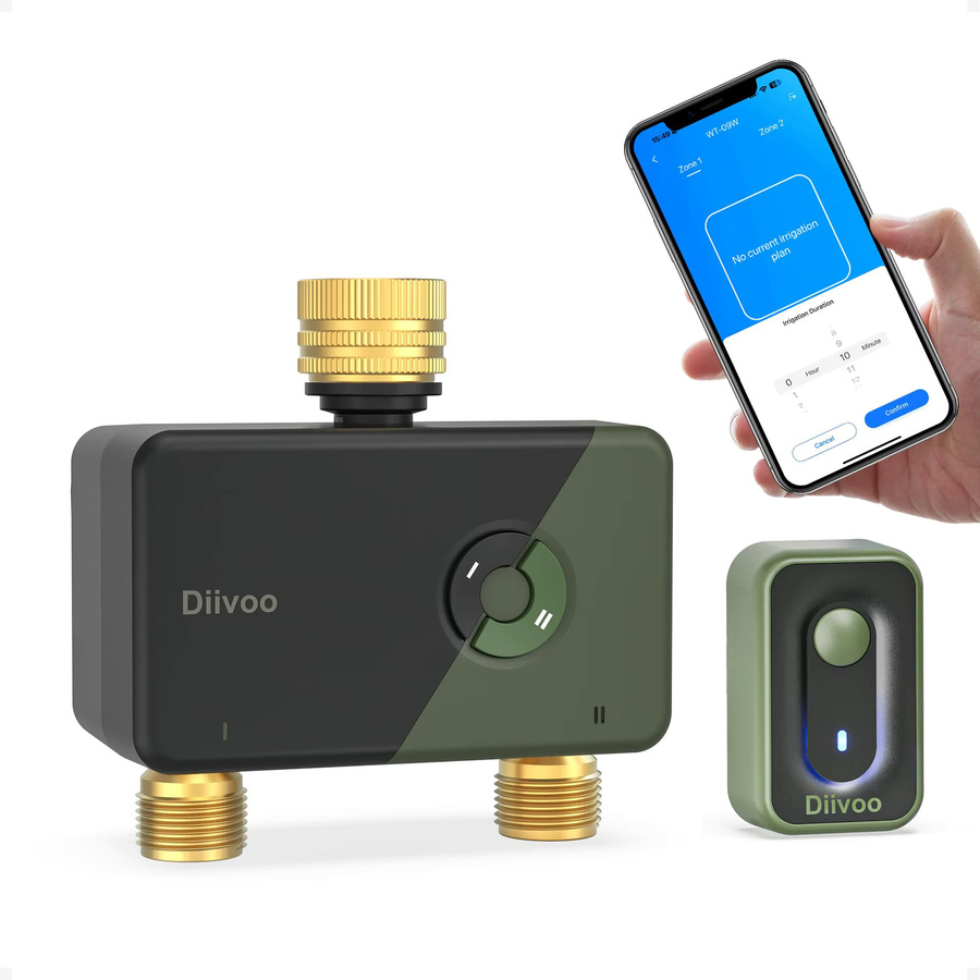Diivoo WLAN-Bewässerungstimer für 2 Zonen, intelligenter programmierbarer automatischer Bewässerungscontroller für deinen Garten in Schwarz - Bild 7