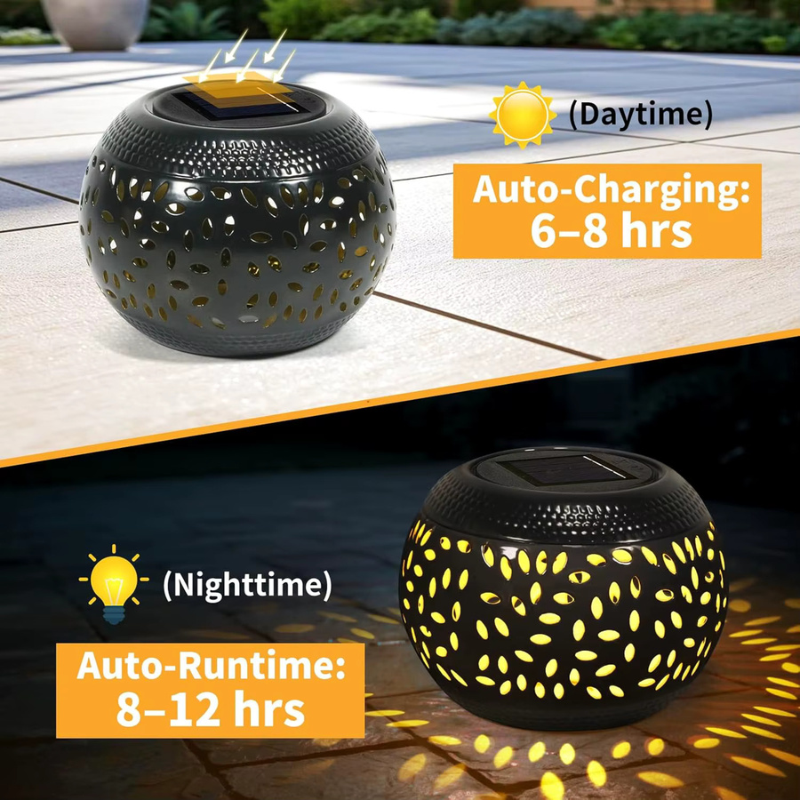 Leclstar Solar-Tischleuchte aus Metall für den Außenbereich, wasserdichte Gartenlaterne in Weiß oder Schwarz mit warmweißem Licht für Terrasse und Garten - Bild 2