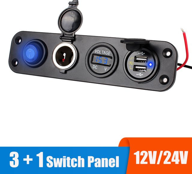 AINYSZIN USB Ladegerät für Auto und Lkw mit USB-A und USB-C Anschlüssen sowie Schalter Panel in Schwarz oder Blau - Bild 1