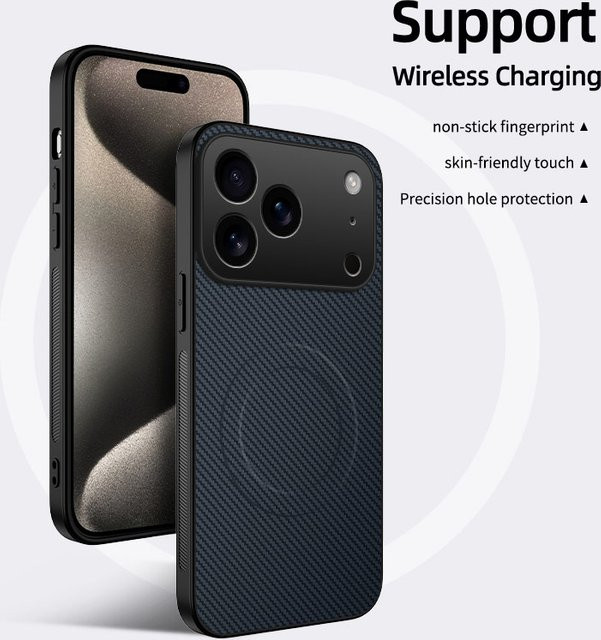 CYYWN Magnetic Case für iPhone 17 Pro Max 16 15 14 13 Pro Max mit Carbon Fiber Textur und PU Leder in Schwarz oder Blau - Bild 1