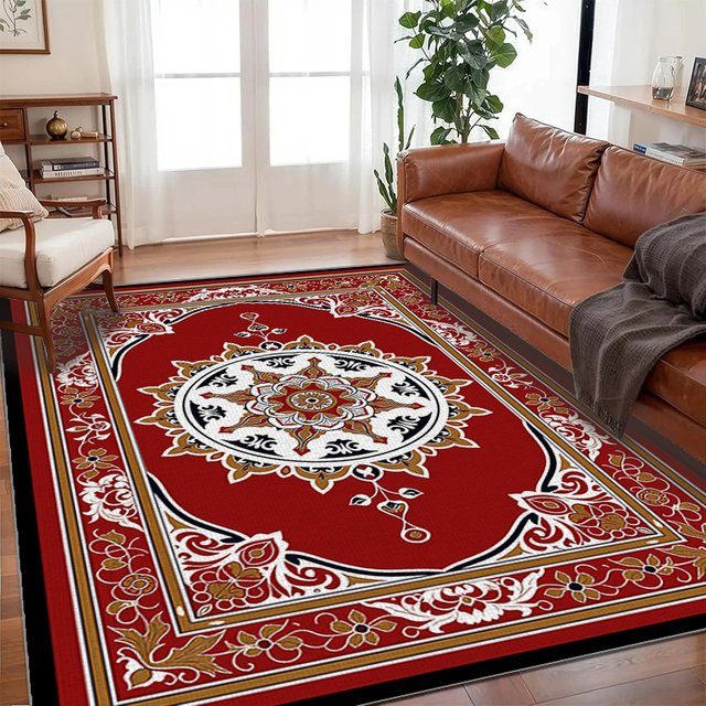 VIKAMA Kristall-Teppich in Rot mit Retro-Blumendruck, rutschfester rechteckiger Teppich für Wohnzimmer und Schlafzimmer - Bild 1