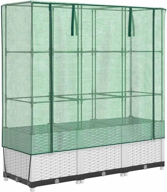 Furnicato Hochbeet mit Gewächshausaufsatz in Weiß mit Rattan-Look, B/T/H: 120 x 40 x 138 cm - Bild 1