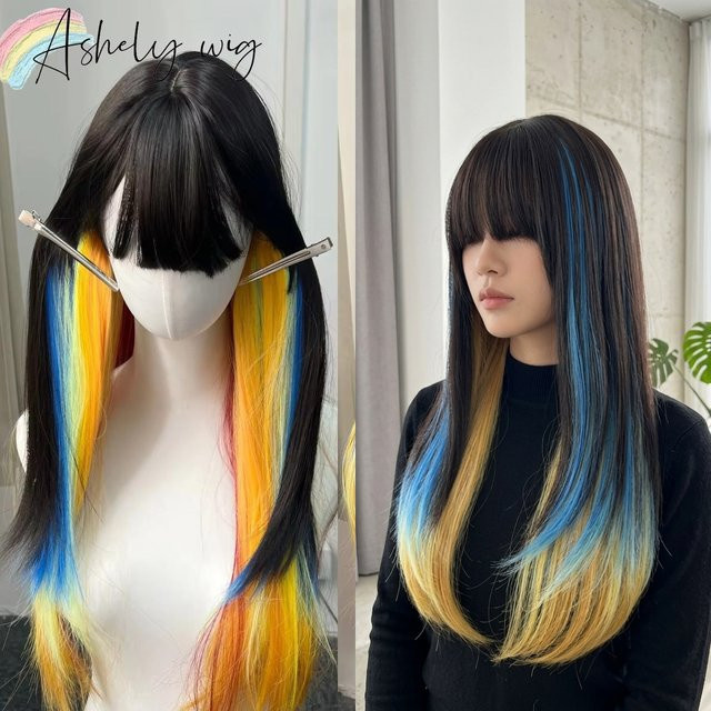 Ashely Ombre Highlight-Perücke, schwarz, synthetisch, Damen - Bild 1