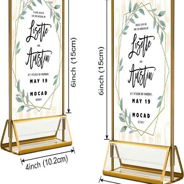 Doppelseitiger Acryl Tisch Aufsteller mit Gold Label in Transparent für Menü Display und Foto Rahmen - Bild 1