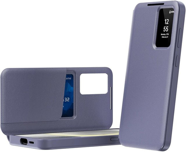 Leder Handyhülle mit Kartenfach und Fenster für Samsung Galaxy S25 Ultra, S25, S24 Ultra, S23 und S22 Plus in Purple - Bild 1