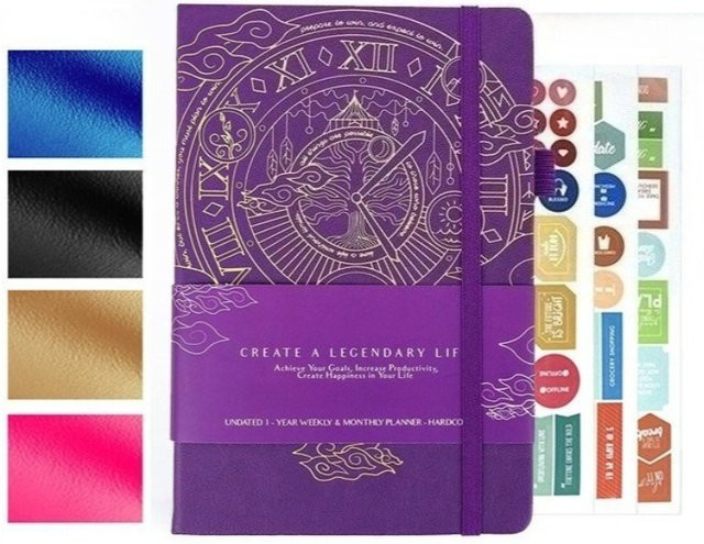 2026 Agenda Tagesplaner in Gelb mit Hardcover, A5 Organizer mit wöchentlicher und monatlicher Planung sowie Notizbuch und Aufklebern - Bild 1