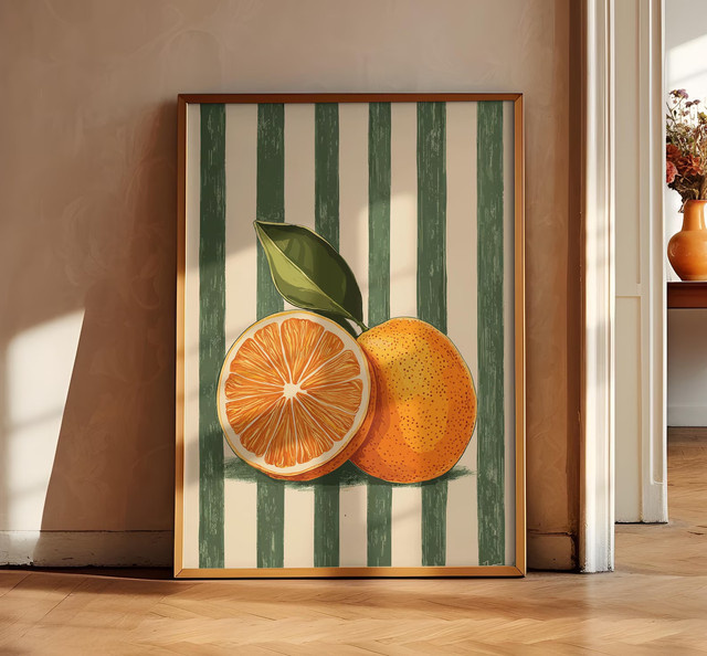 Orangefarbene Wanddekoration mit Orangenfrucht-Motiv im Bauernhaus-Stil von SHENCHEN als rechteckiges Küchenkunstgemälde - Bild 1