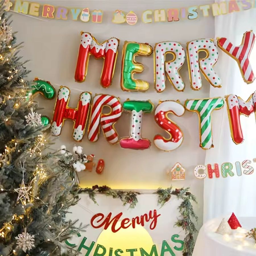 YAYB Frohe Weihnachten Ballon Banner Set aus Folie in Multicolor, 16 Zoll - Bild 2