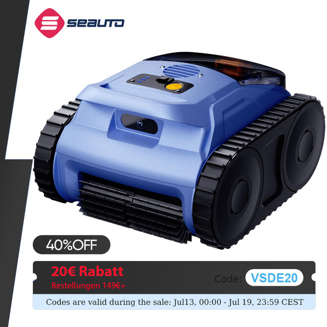 Seauto SAT20pro Roboter-Poolreiniger in Blau mit Wandkletterfunktion und 45.000 Pa Saugkraft für Aufstellpools - Bild 1
