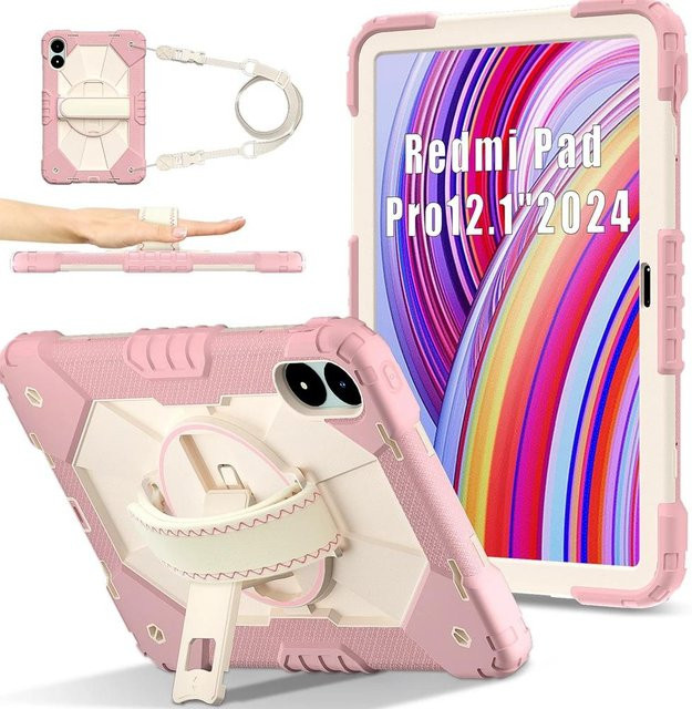 Xiaomi Redmi Pad Pro und POCO Pad 12.1 Kindersichere Schutzhülle aus Silikon und PC mit Schultergurt und Ständer in Rose Gold - Bild 1