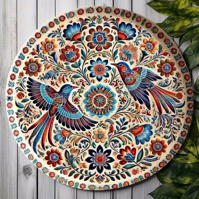 HELLOYOUNG Runde Wandkunst aus Metall mit Blumenmuster und Laub-Design, Durchmesser: 20 cm - Bild 1