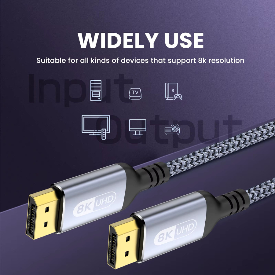 NIERBO DisplayPort-Kabel 1.4 für 8K bei 60 Hz, HDR 10, G-Sync und FreeSync, 32,4 Gbit/s Hochgeschwindigkeits-DP-Kabel - Bild 2