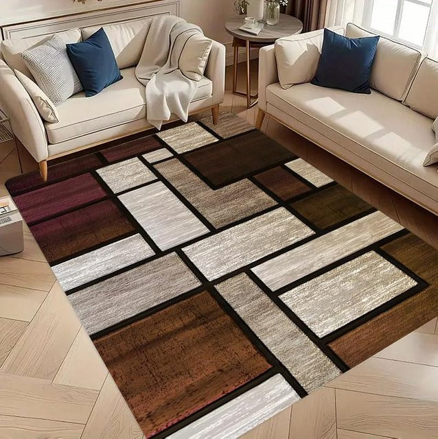 CSQ Nine Moderne Geometrische Teppichmatte in Multicolour, Abstraktes Mosaikdesign, Rutschfest und Waschbar, B/T: 60 x 120 cm - Bild 1