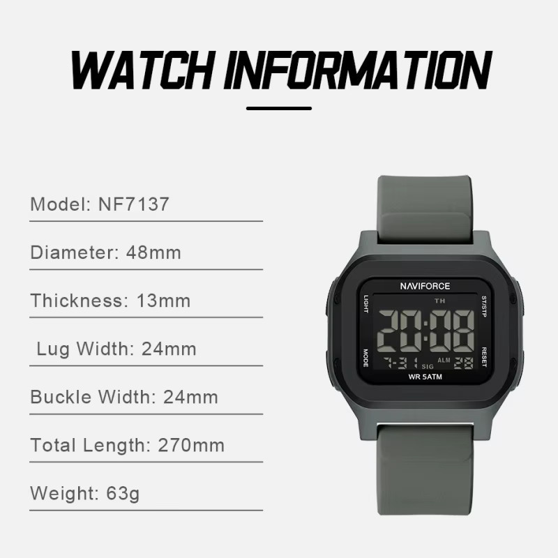 NAVIFORCE Herren-Armbanduhr, Digitaluhr, Kunststoff, Schwarz, 5 ATM - Bild 3