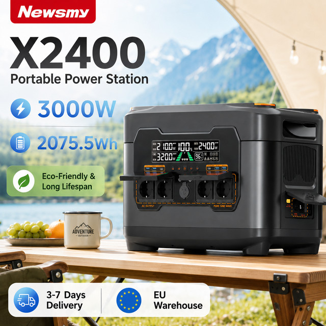 Newsmy X2400 Tragbare Powerstation 3000W mit 2047,5Wh, Grauer Solargenerator mit 1200W MPPT, USV, WiFi und Bluetooth sowie PD100W für Camping und Wohnmobil - Bild 1