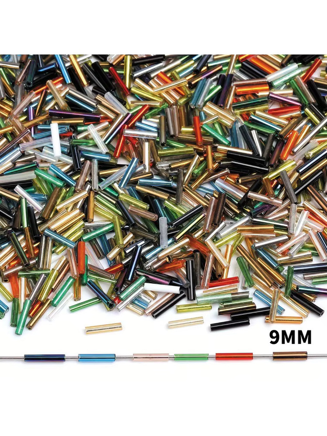 NASSBORO Glasperlen, silbrig, Röhrenperlen, 9 mm - Bild 6