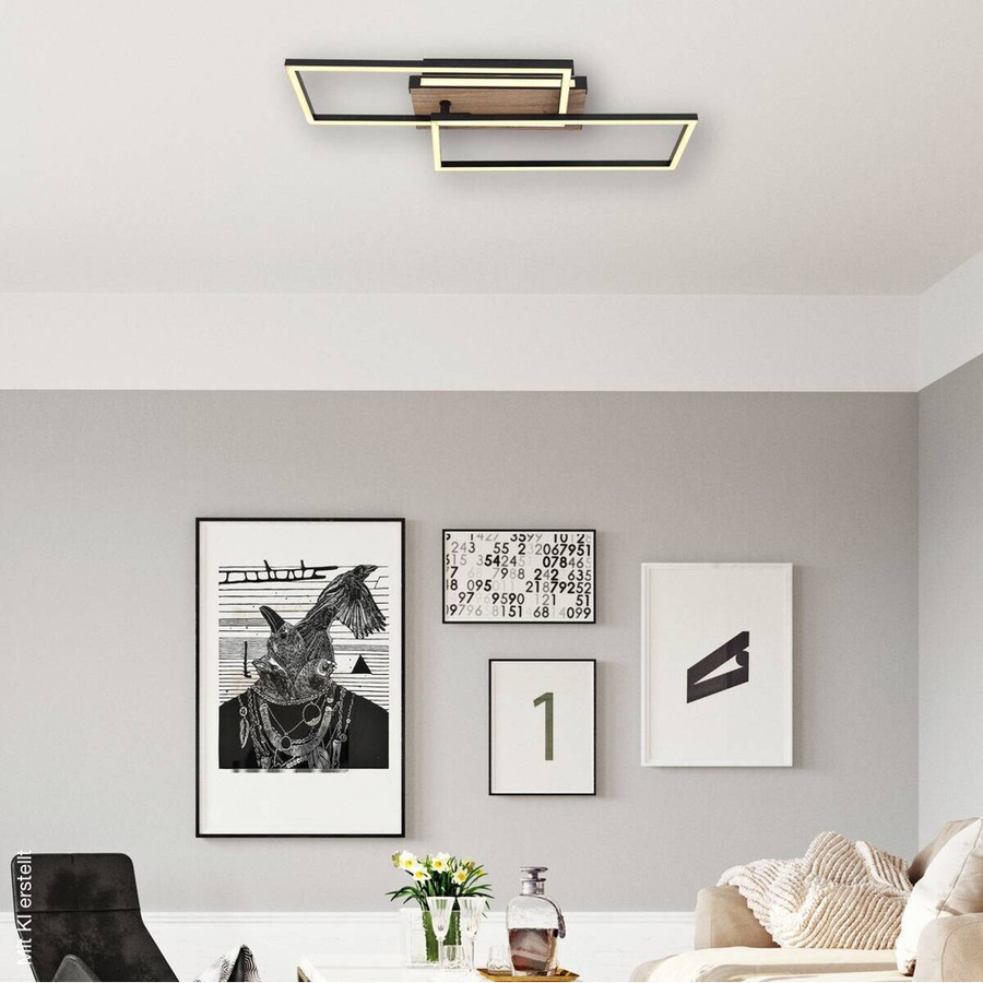 Globo Lighting LED-Deckenleuchte modern in Dunkelbraun und Mattschwarz aus Metall, Kunststoff und Holz, B/H/T: 49 x 10 x 60 cm - Bild 2