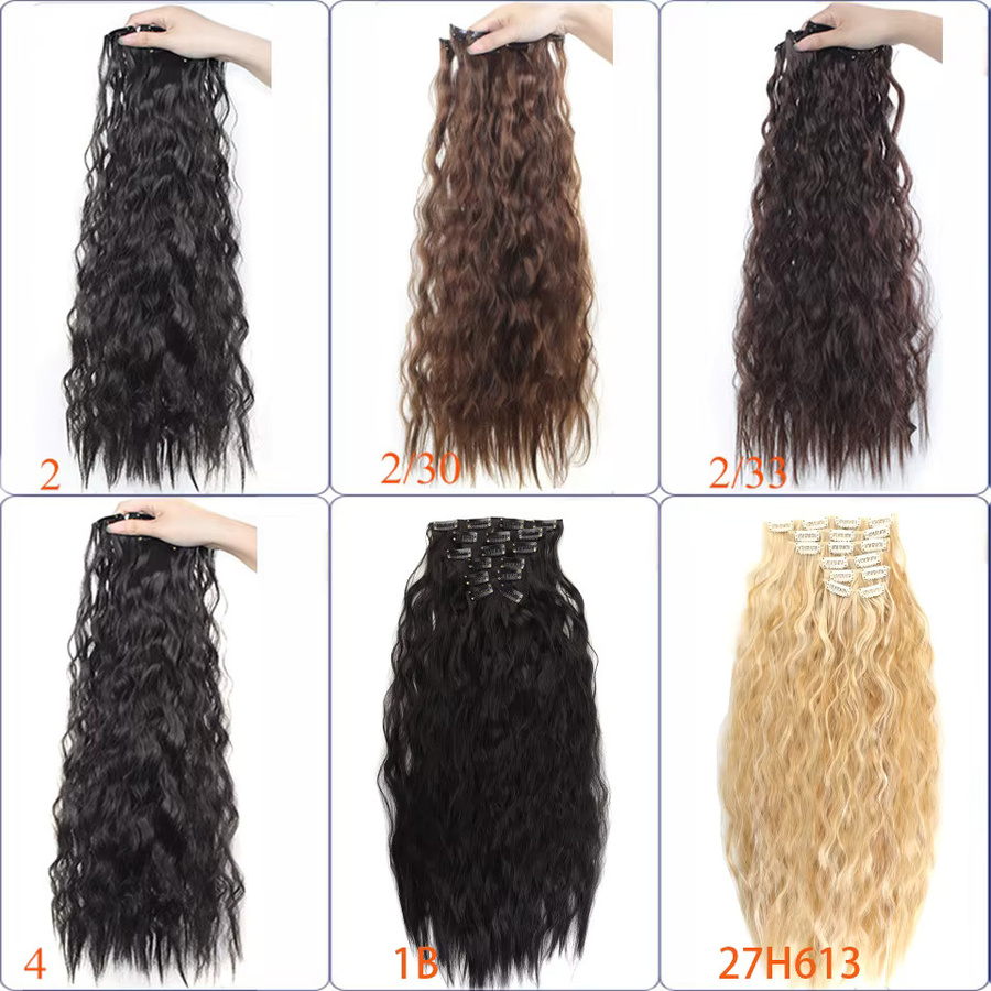 allaosify Clip-in-Haarverlängerungen, synthetisch, gewellt, 6 Stück/Set, Damen - Bild 5