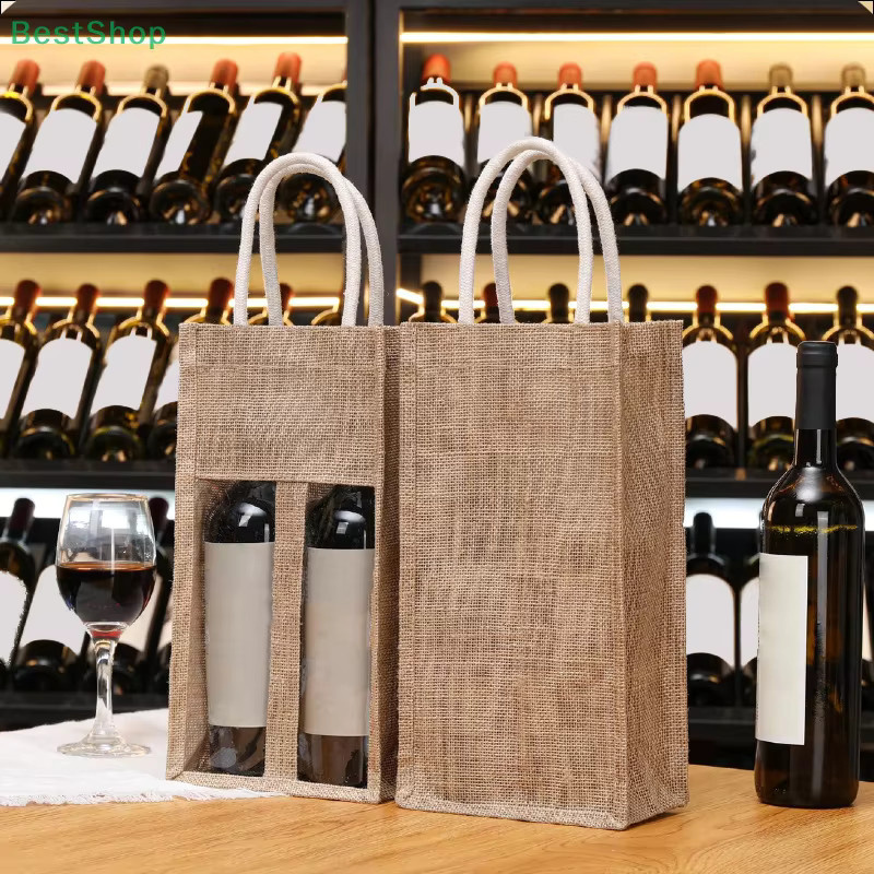 Geschenktüte aus Sackleinen mit Fenster in Beige für Wein oder Champagner - Bild 4
