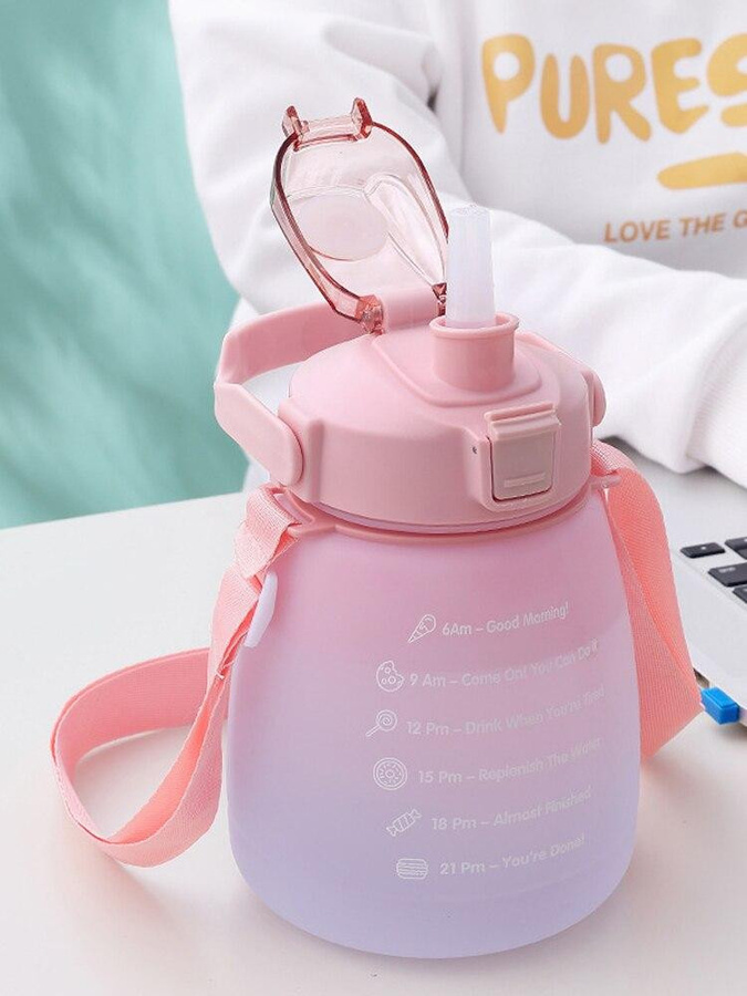 Binchi Keji Travel Trinkbecher mit Strohhalm, Frosted Gradient Design, Pink, 1,3 l - Bild 1
