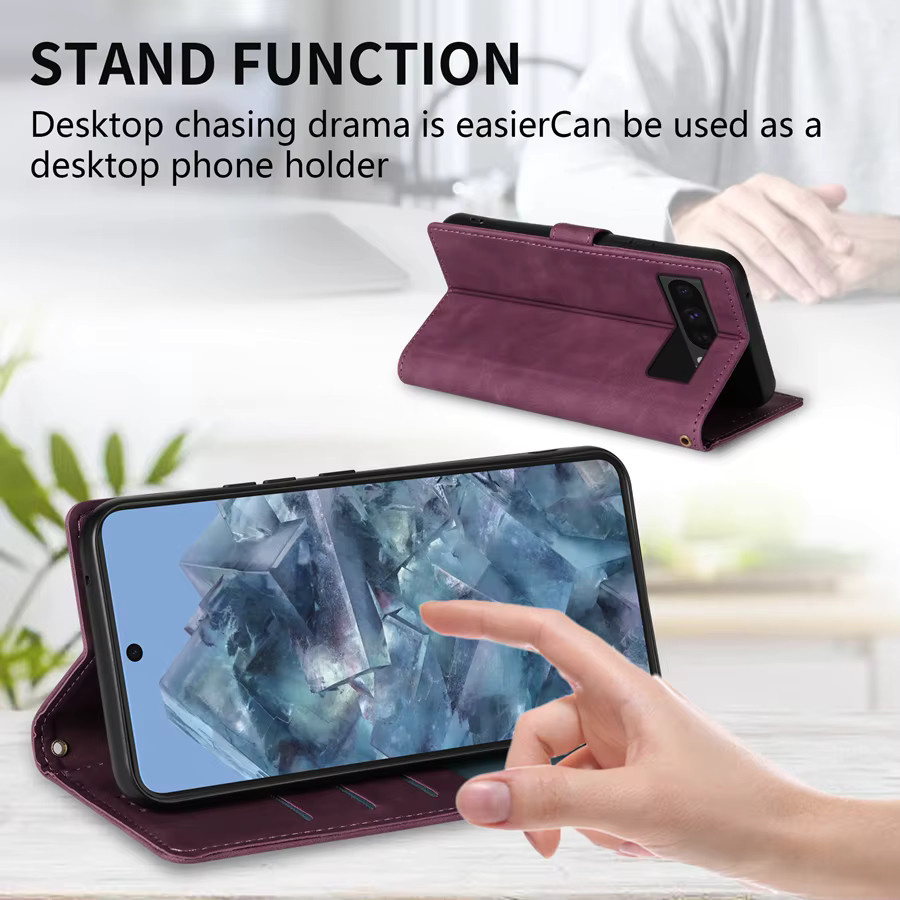 Lederne Brieftaschenhülle für Google Pixel 10a 10 Pro XL 9 8a 8 Pro 7 7a 6a mit Kartenfach, Fotorahmen und magnetischem Klappverschluss in Blau und Lila - Bild 3