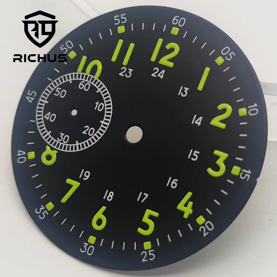 RICHUS Uhrenzubehör Zifferblatt, 39 mm, grün leuchtend, Schwarz, Unisex - Bild 1