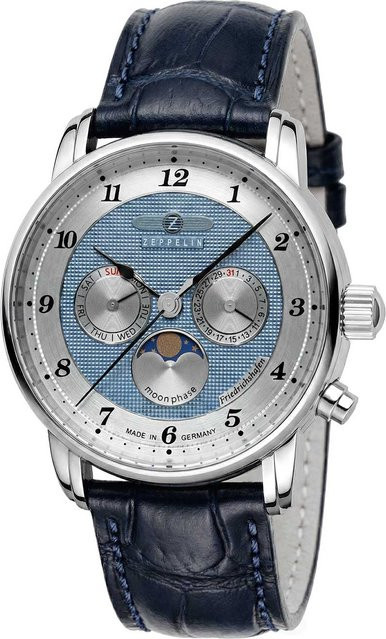 Zeppelin Herrenuhr, Quarz, Edelstahl, 41 mm, Blau, Leder, 5 ATM - Bild 1