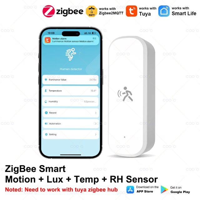Coolo MmWave Radar Zigbee Bewegungssensor mit Beleuchtungsstärke, Temperatur- und Feuchtigkeitsdetektor in Weiß, kompatibel mit Tuya Zigbee und Zigbee2MQTT - Bild 1
