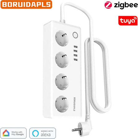 BORUIDAPLS Tuya Zigbee Smart Steckdosenleiste in Weiß, kompatibel mit Google Home und Alexa, 4AC 16A