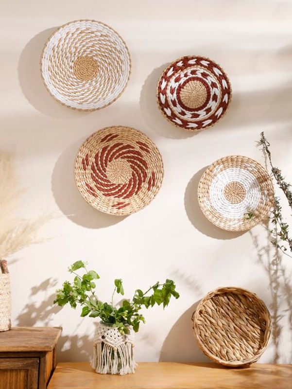 Artilady Wandkorb aus Seegras und Rattan in Beige, handgefertigte geometrische Hängedekoration im Bohemian Stil - Bild 1