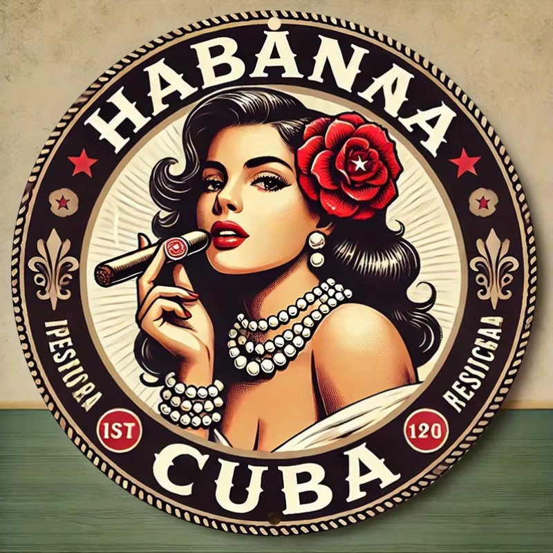 Vintage Aluminium-Blechschild Potdemiel Havana Cuban Cigar Beauty Wandkunst Rot, Durchmesser: 20,3 cm - Bild 4