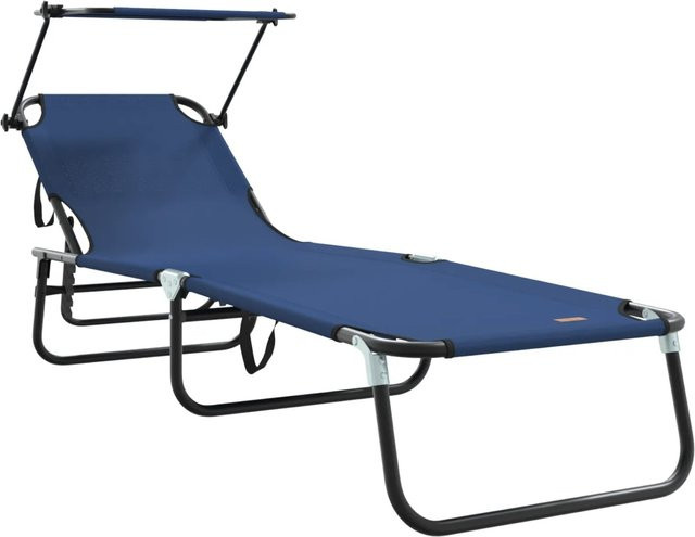 vidaXL Klappbare Sonnenliege mit Sonnendach in Blau aus Textilene und 600D Oxford Stoff mit Metallgestell - Bild 1