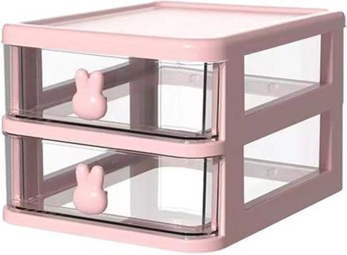 Schreibtisch-Organizer aus Kunststoff mit 2 Schubladen und Hasen-Griffen, transparent und rosa - Bild 1