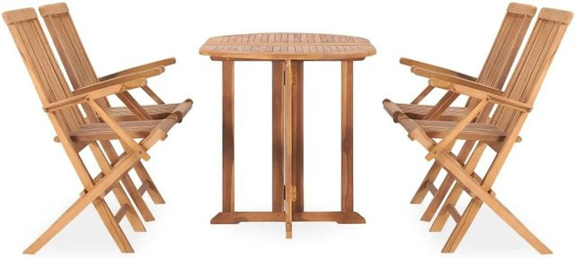 vidaXL 5-tlg Garten-Essgruppe aus Teakholz in Braun, klappbar, Modell 1, B/T/H: 120 x 60 x 75 cm - Bild 1