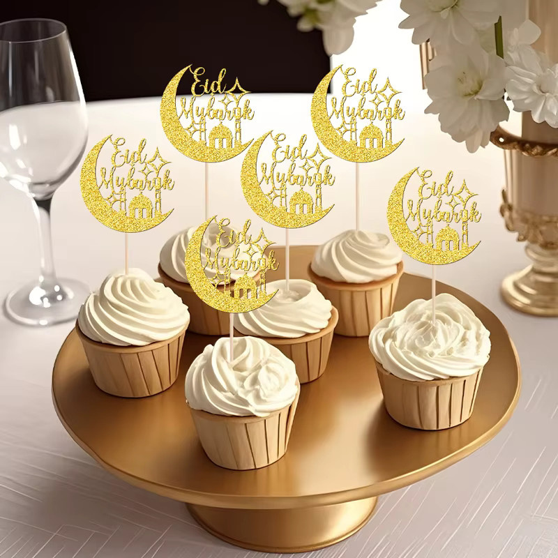 YOMDID 24 Stück Cupcake-Topper in Gold mit islamischen Motiven für Eid und muslimische Feierlichkeiten - Bild 4