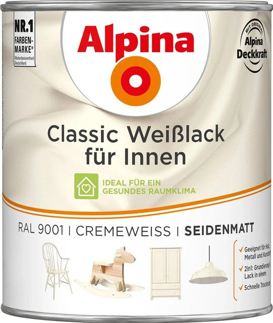 Alpina Classic Weißlack für Innen Creme seidenmatt 750 ml - Bild 1